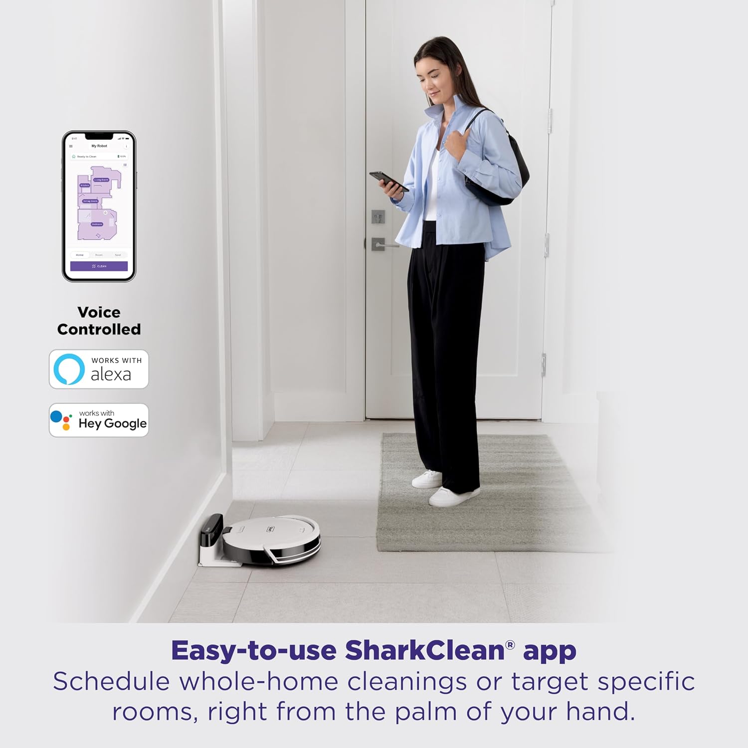 Shark Navigator Robot Vacuum with SmartPath Navigation and Self-Cleaning Brushroll, Powerful Suction, for Carpets & Hard Floors, White, AV2120