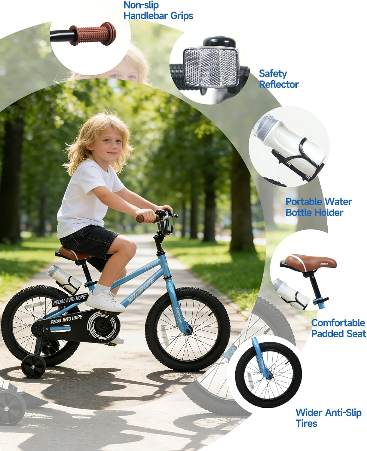 WinHope Kids Bike for Ages 2-9 Boys Girls, 12 14 16 18 Inch Child Bicycle with Training Wheels, Pedal Bike with Coaster Brake for Summer Riding, Birthday Gift