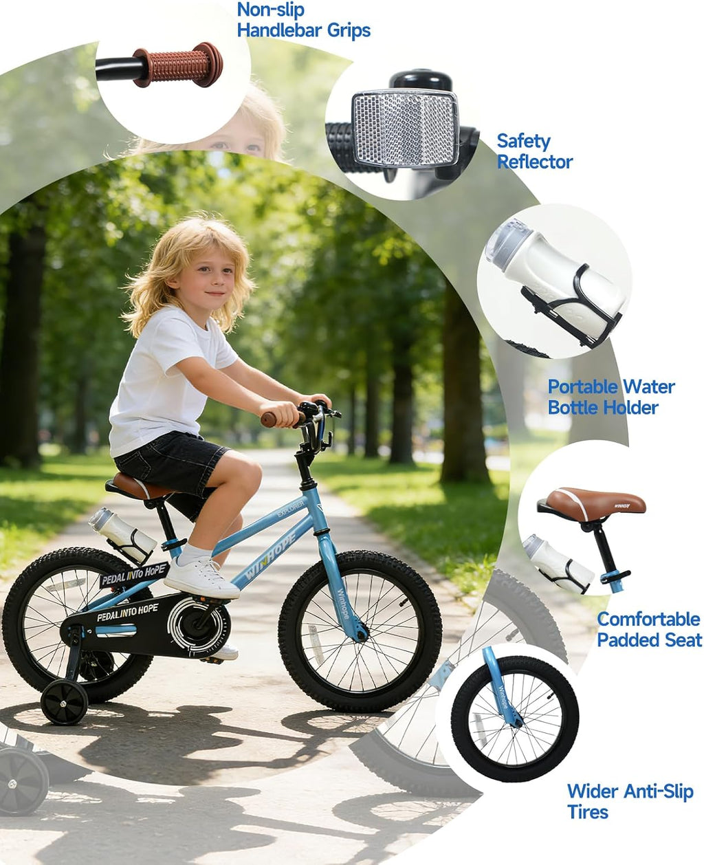 WinHope Kids Bike for Ages 2-9 Boys Girls, 12 14 16 18 Inch Child Bicycle with Training Wheels, Pedal Bike with Coaster Brake for Summer Riding, Birthday Gift