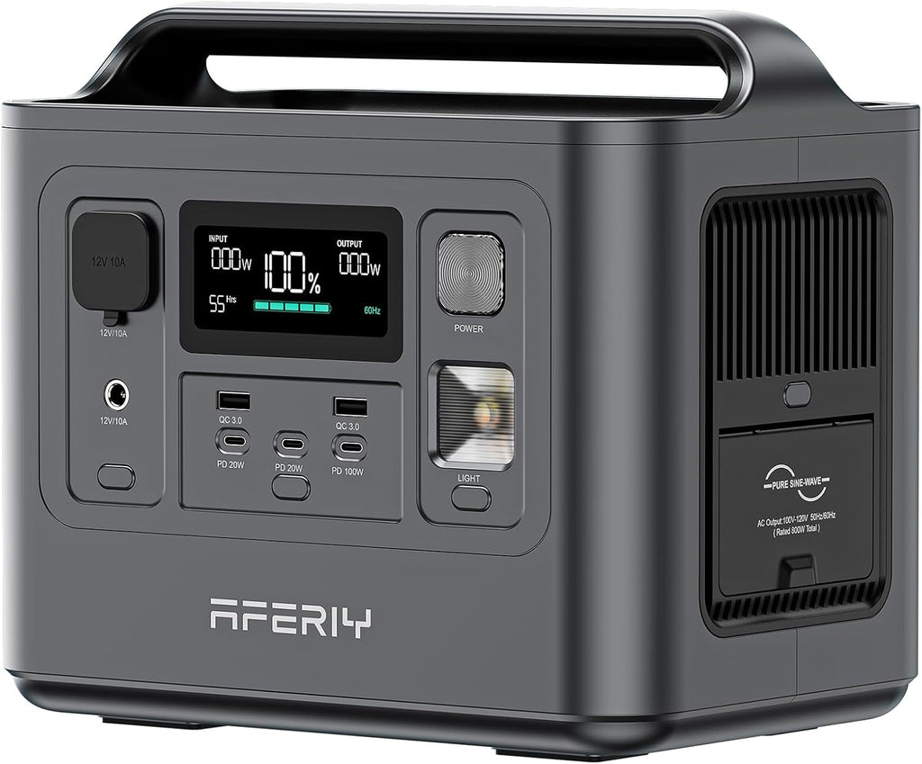 AFERIY Portable Power Station 800W(1600W Peak) Output, With Bidirectional Inversio, 512Wh LiFePO4 Battery, 10ms UPS Pure Sine Wave 200W Max Solar Input Generator for Camping, CPAP, Emergency