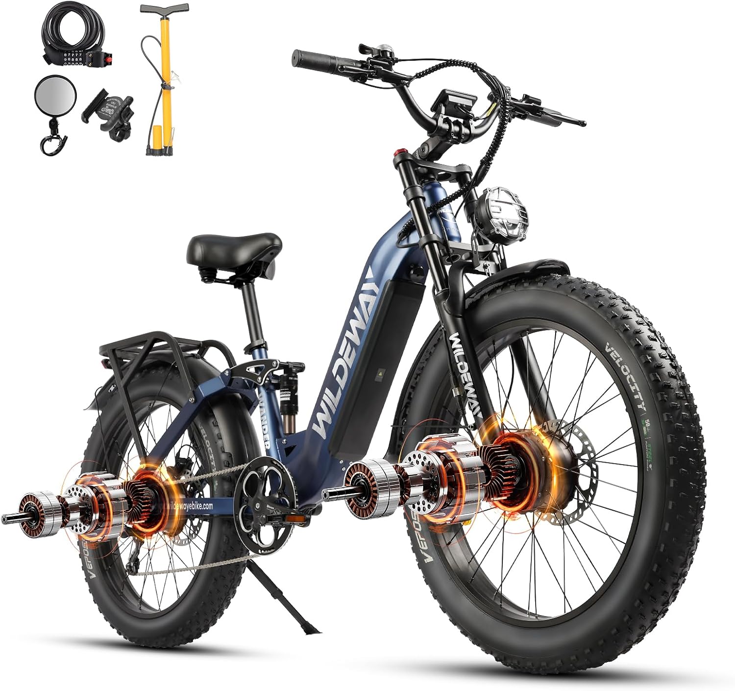 Wildeway 2600W Dual Motor Electric Bike for Adults 48V 30AH Removable Battery 32MPH 26' Terrain Fat Tire 80 Miles Long Rang Mountain Bike Full Suspension with Hydraulic Disc Brake Bicycle
