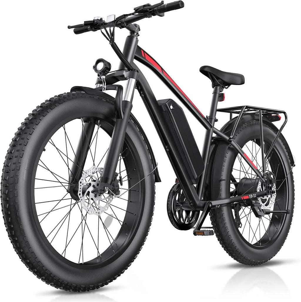 Electric Bike for Adults, 1000W Peak 20MPH 60Miles Ebike,48V 13AH Battery Electric Mountain Bike, 26' x 4'' Fat Tire Electric Bicycle with Rear Rack, Fenders, 7 Speed, UL 2849 Certified