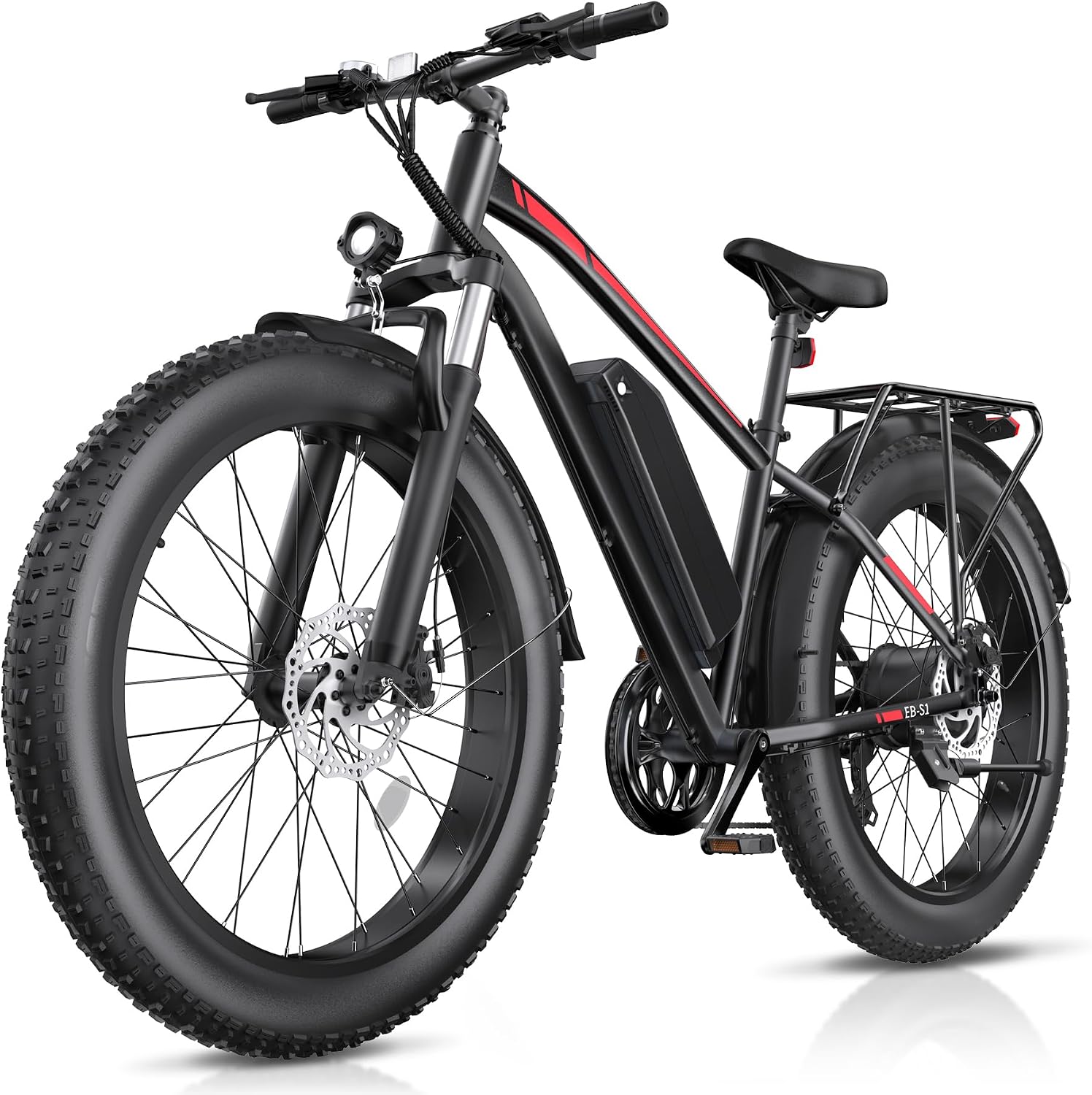 Electric Bike for Adults, 1000W Peak 20MPH 60Miles Ebike,48V 13AH Battery Electric Mountain Bike, 26' x 4'' Fat Tire Electric Bicycle with Rear Rack, Fenders, 7 Speed, UL 2849 Certified