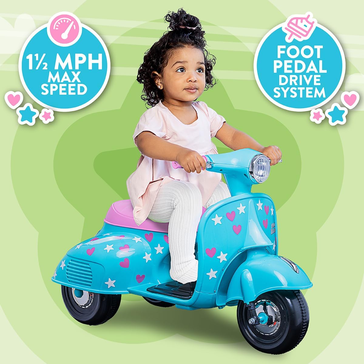 Kid Trax 6V Starlight Scooter with Sidecar for Kids, Ages 18-30 Months, Maximum Rider Weight: 44 lbs.