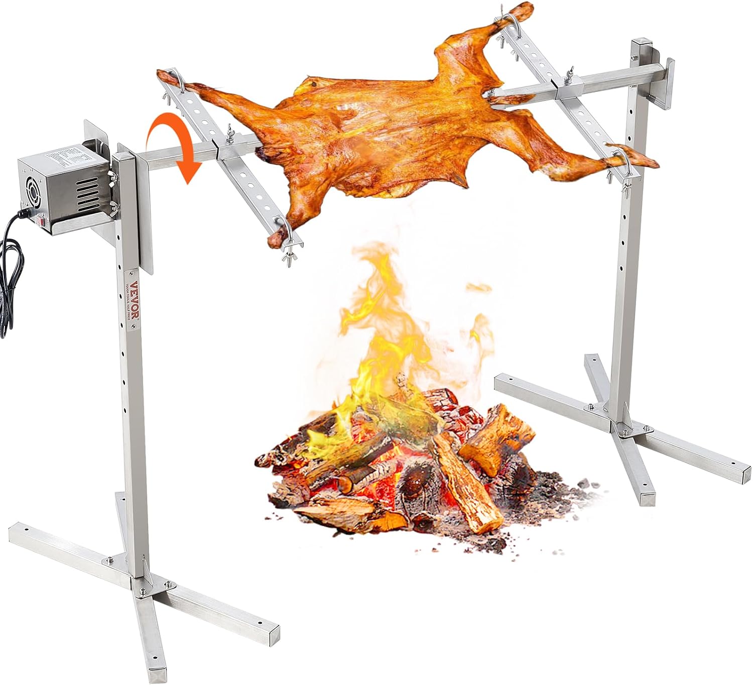 VEVOR Electric BBQ Rotisserie Grill Kit, 50 Inch 132 lbs Capacity, Automatic 52W Motor Height Adjustable Universal Roaster Stand, Stainless Steel Grilling Kit, Spit Rod with Heat Shield for Pig Lamb