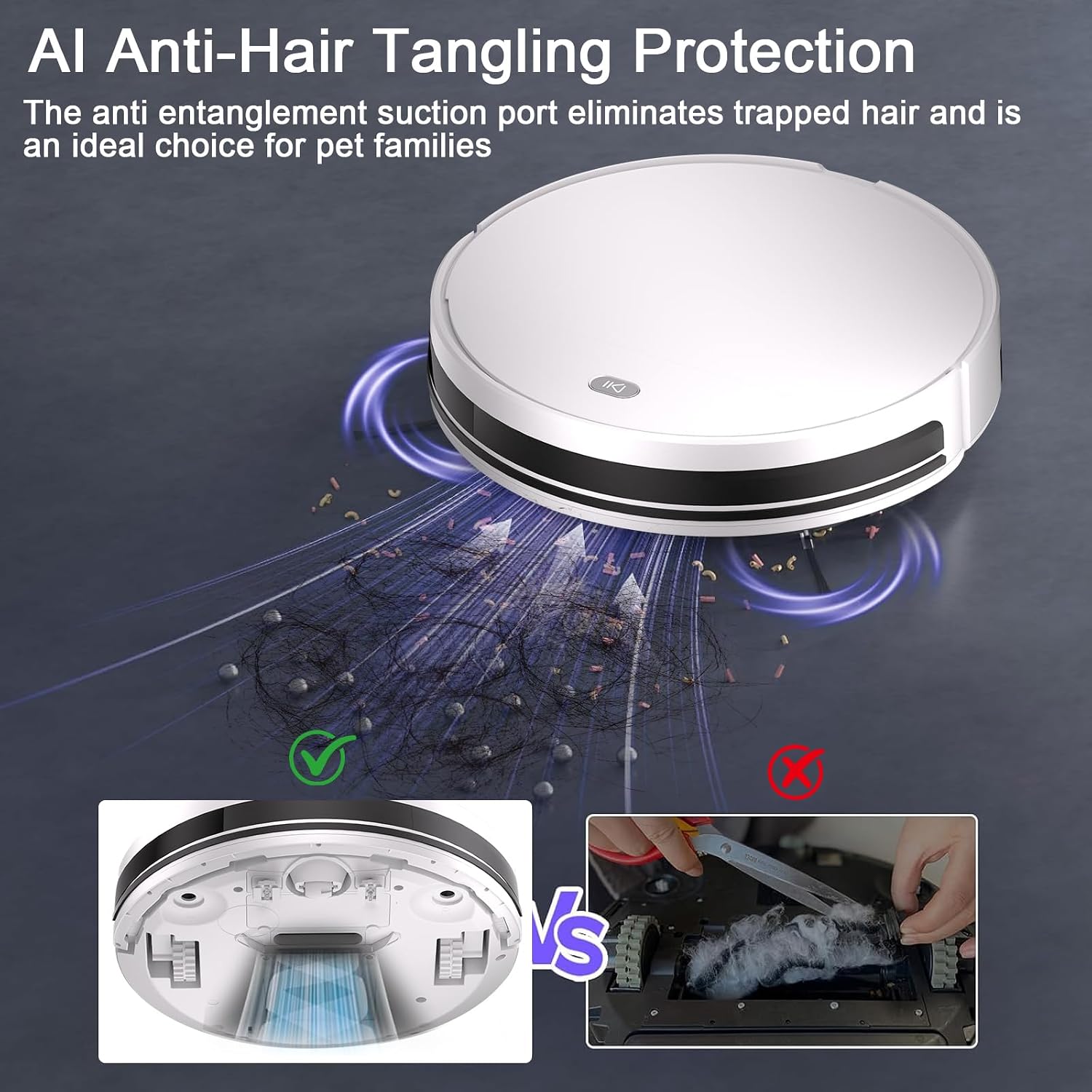 Robot Vacuum and Mop Combo,4500Pa Strong Suction,Anti-Tangle Brushless Inlet 2 in 1 Super Thin Robotic Vacuum with App/Remote/Voice Control, Self-Charging,for Pet Hair, Hard Floor, Low-Pile Carpet-W