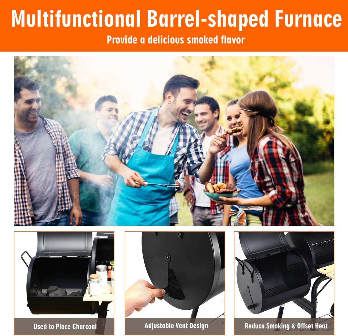 Giantex BBQ Grill Charcoal Barbecue Grill Outdoor Pit Patio Backyard Home Meat Cooker Smoker with Offset Smoker