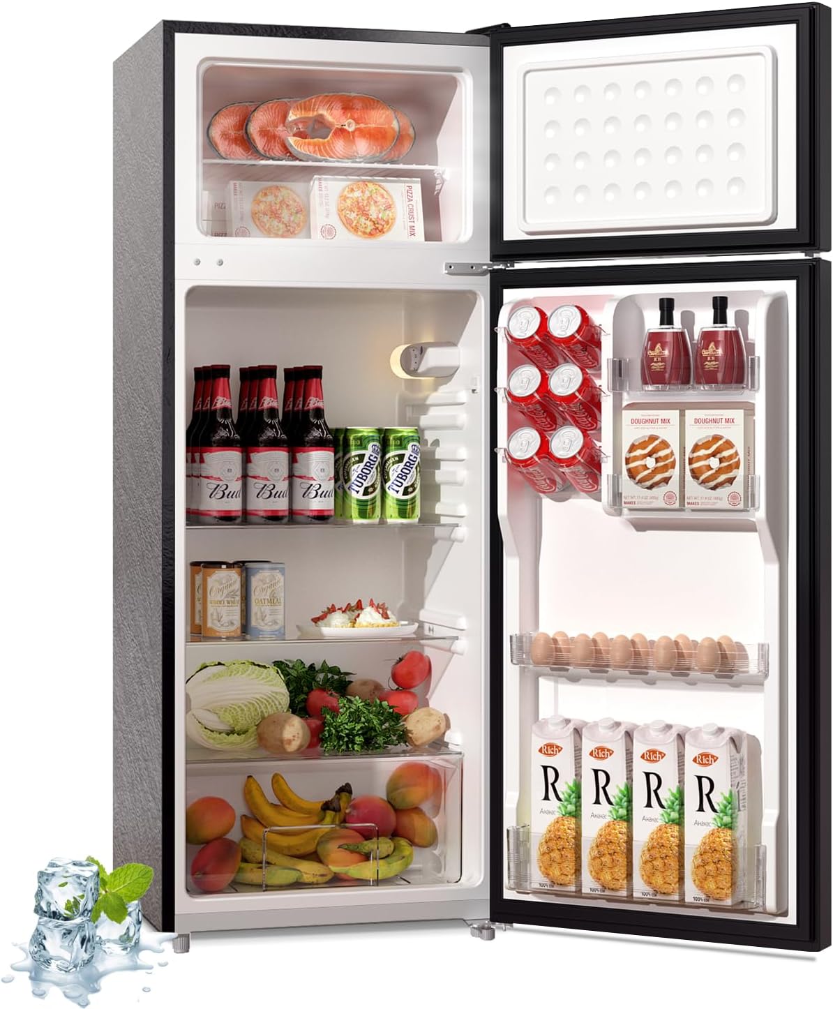 BANGSON 7.7 Cu.Ft Refrigerator with Top Freezer Apartment Size, Fridge for Small Spaces, Office, Energy Saving Low Noise Adjustable Thermostat, Black