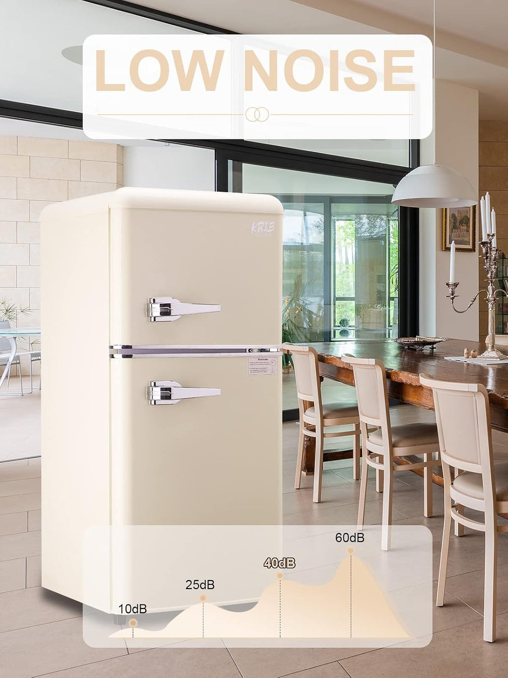 KRIB BLING 3.5 Cu.Ft Refrigerator with Freezer, 2 Doors Fridge with Adjustable Thermostat Control, Refrigerator for Kitchen, Dorm, Apartment, Garage, Office, Cream