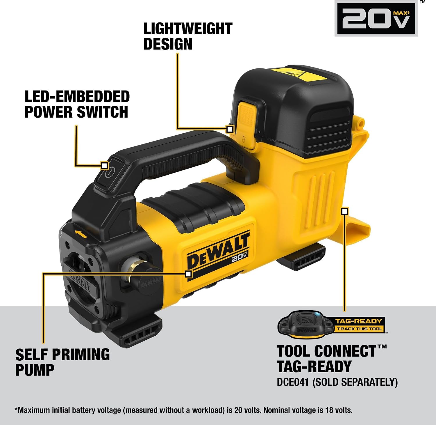 DEWALT 20V MAX Transfer Pump, 10 GPM, Powerful and Lightweight, Profesional Grade Versatility, Bare Tool Only (DCE050B)