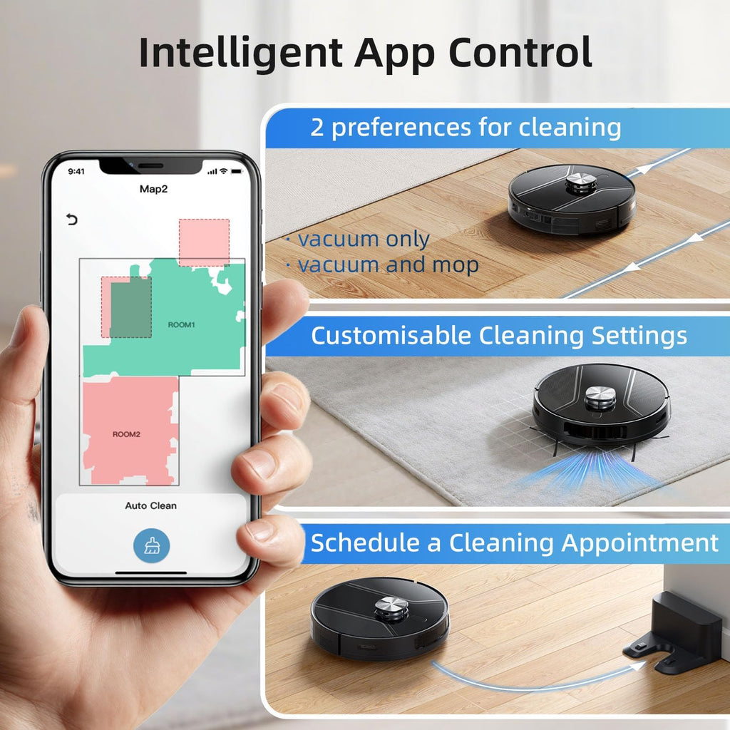 Robot Vacuum and Mop Combo, 5000Pa Suction LiDAR Navigation with APP & Voice Control, Anti-Tangle Brush, Multi-Floor Mapping, No-Go Zones, Quiet Smart Cleaning for Pet Hair, Carpets & Hard Floors