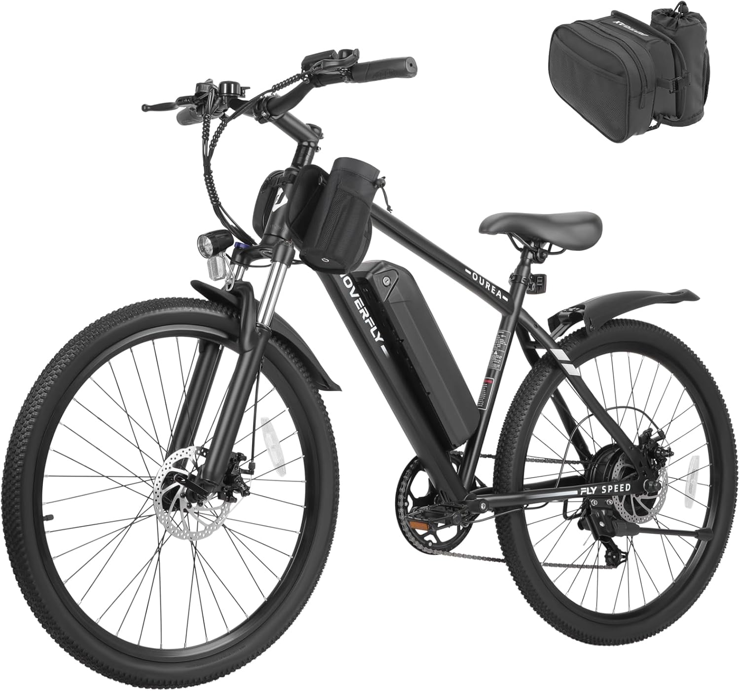 Hoverfly OUREA 26' Electric Bike for Adults, 750W Peak Motor Mountain Ebike, Max 20MPH, Up to 40 Miles, UL2849 Certified, 7-Speed, Removable Battery, Shock Absorber, Fat Tire Commuter E-Bike