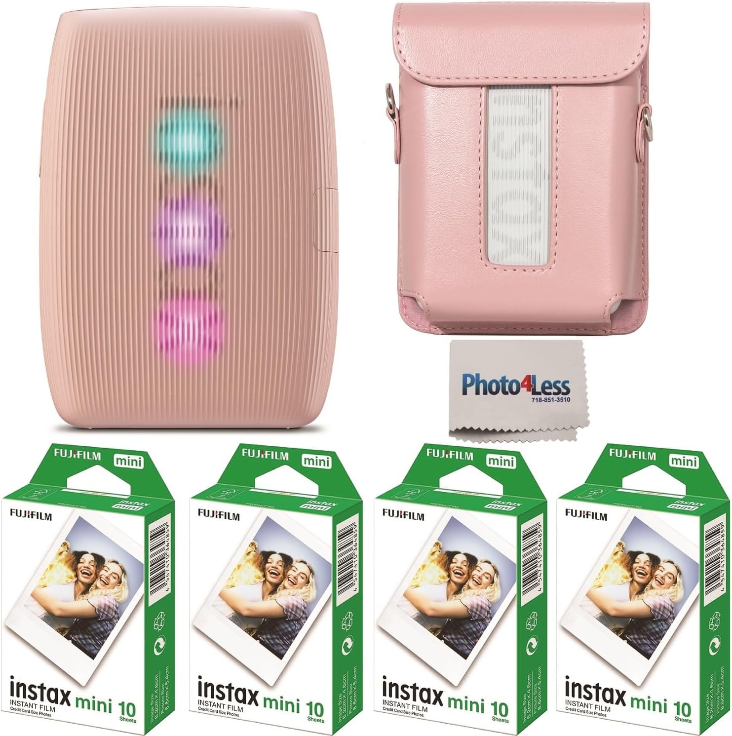 Fujifilm Instax Mini Link 3 Printer Bundle Instax Mini Film (40 Sheets), Instax Mini Link 3 Protective Case (Rose Pink)