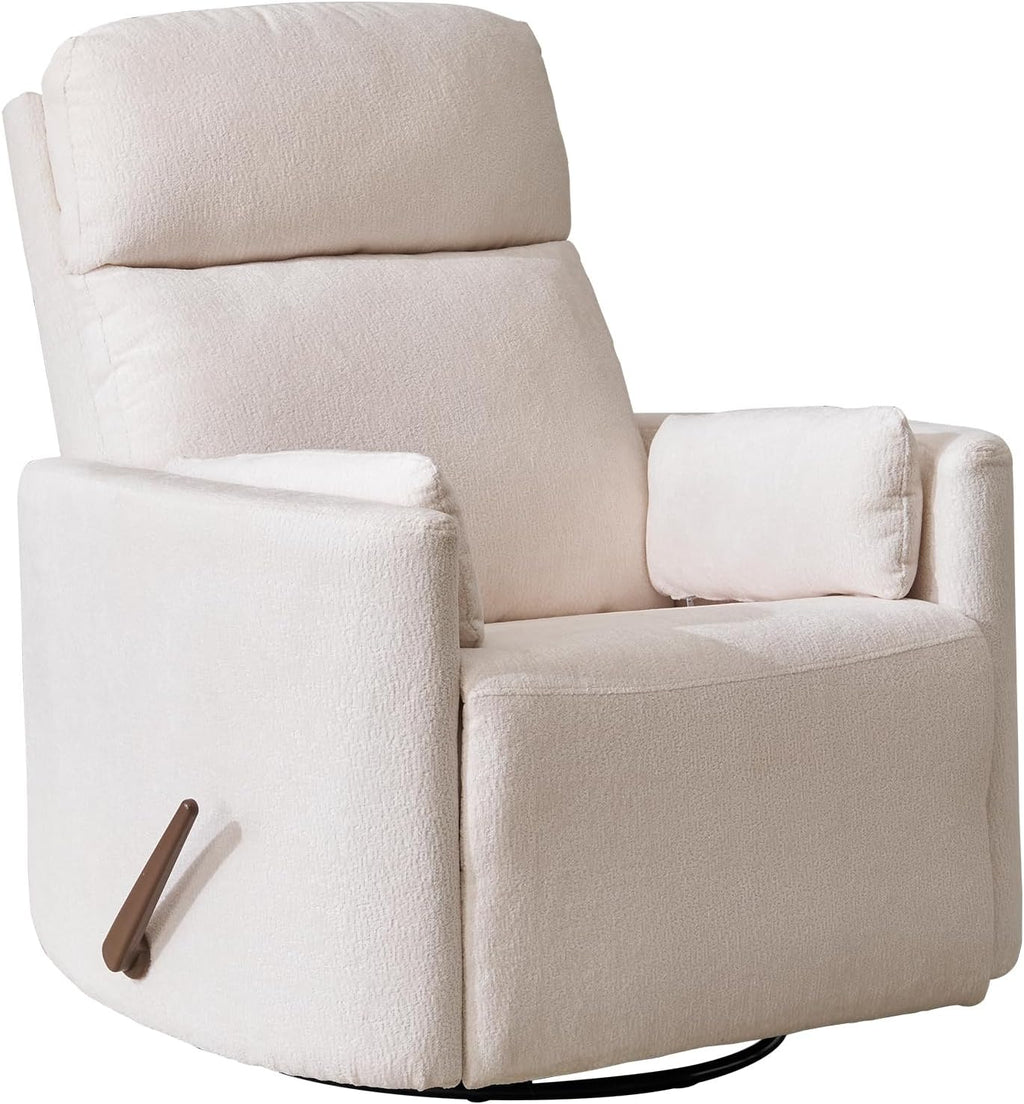Oversized Swivel Recliner Chair with Massage and Heat, Rocking Chair Nursery with Adjustable Headrest, Rocking Chair Nursery Glider Chairs with 2 Pillows, Glider Rocker Recliner, White