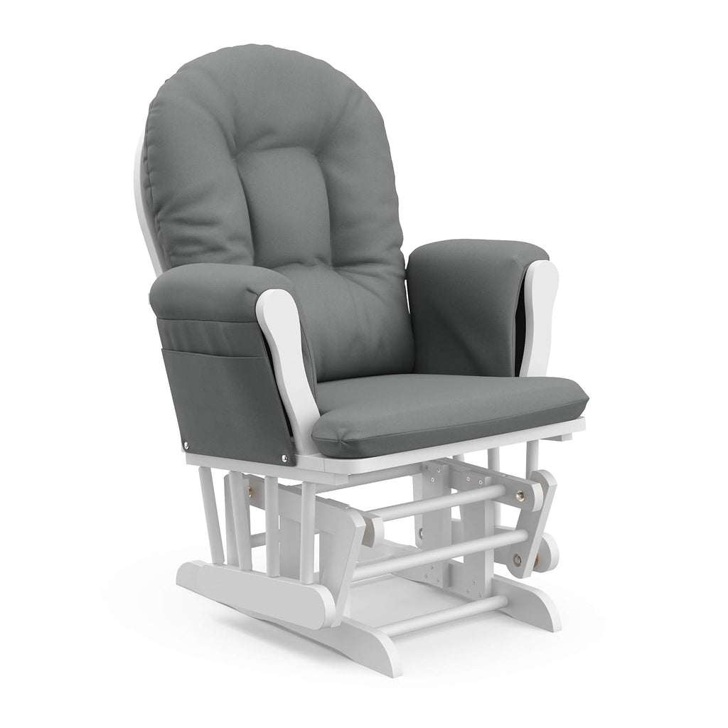 Storkcraft Premium Hoop Glider & Ottoman (White/Gray) — GREENGUARD Gold Certified Nursery Glider, Solid Wood Craftsmanship, Smooth-Gliding, Award-Winning