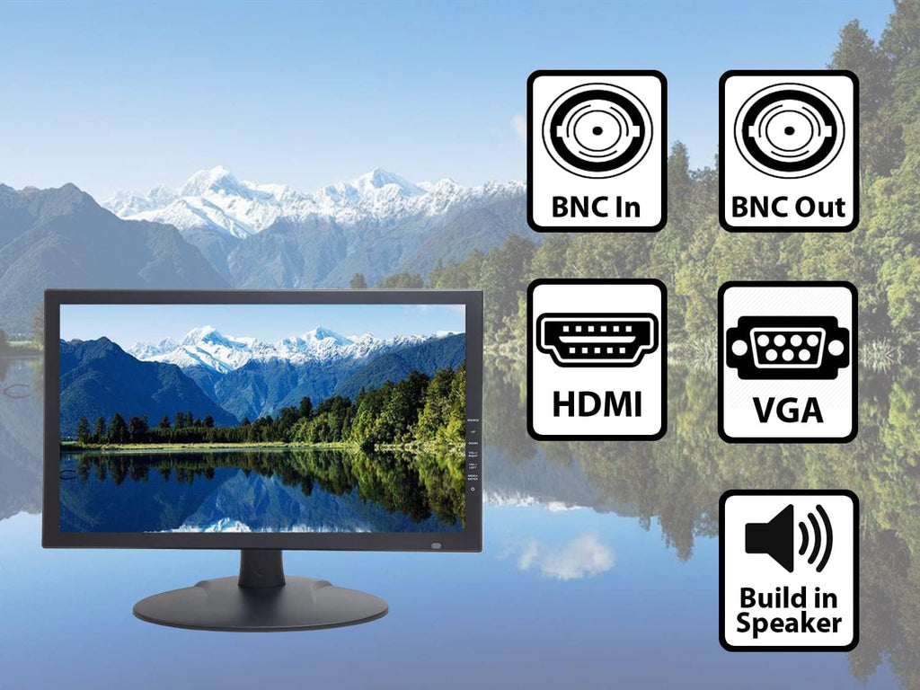 101AV 18.5 LED Security Monitor accept downscaled (SSAA) Ultra HD 4K image on HDMI, BNC Input/Output, Build in Speaker, VESA mount for CCTV camera DVR Home Office 24/7 Surveillance