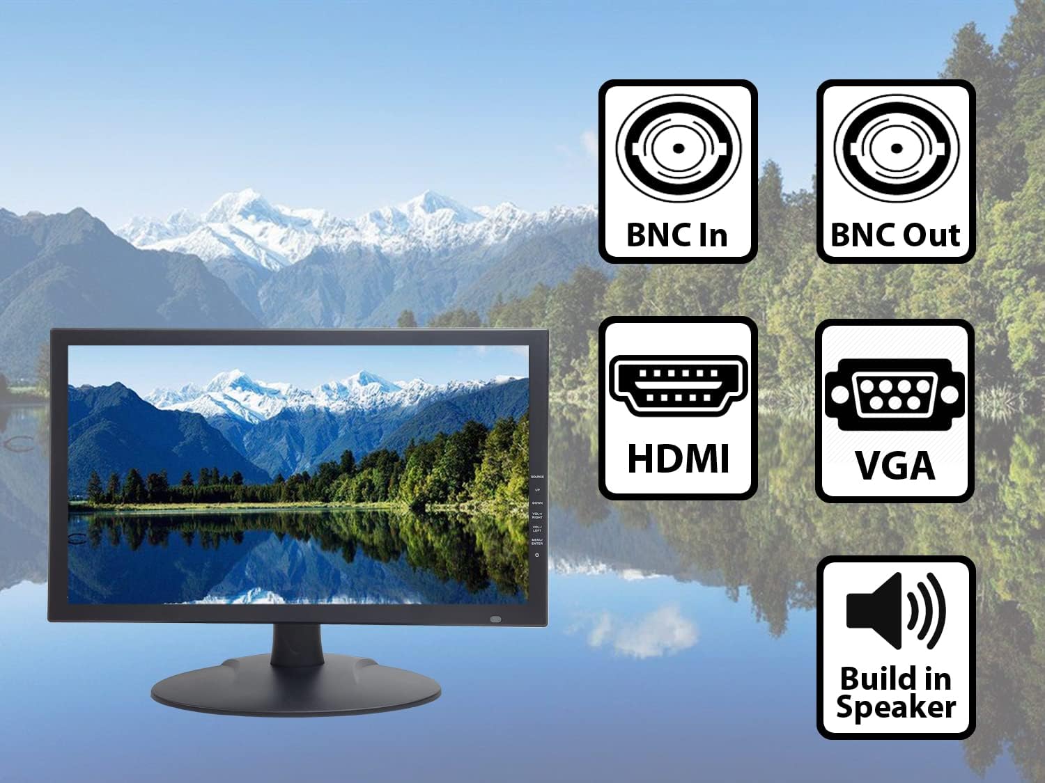 101AV 18.5 LED Security Monitor accept downscaled (SSAA) Ultra HD 4K image on HDMI, BNC Input/Output, Build in Speaker, VESA mount for CCTV camera DVR Home Office 24/7 Surveillance