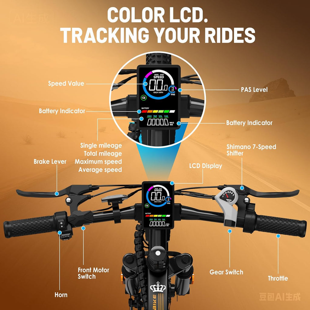 Electric Bike for Adults 750W Peak Motor, 26 Inch Mountain E-Bike with 48V Removable Battery, 7-Speed, Front Fork Suspension, Commuter Electric Bicycle with 25MPH and 40-55Miles PAS Range