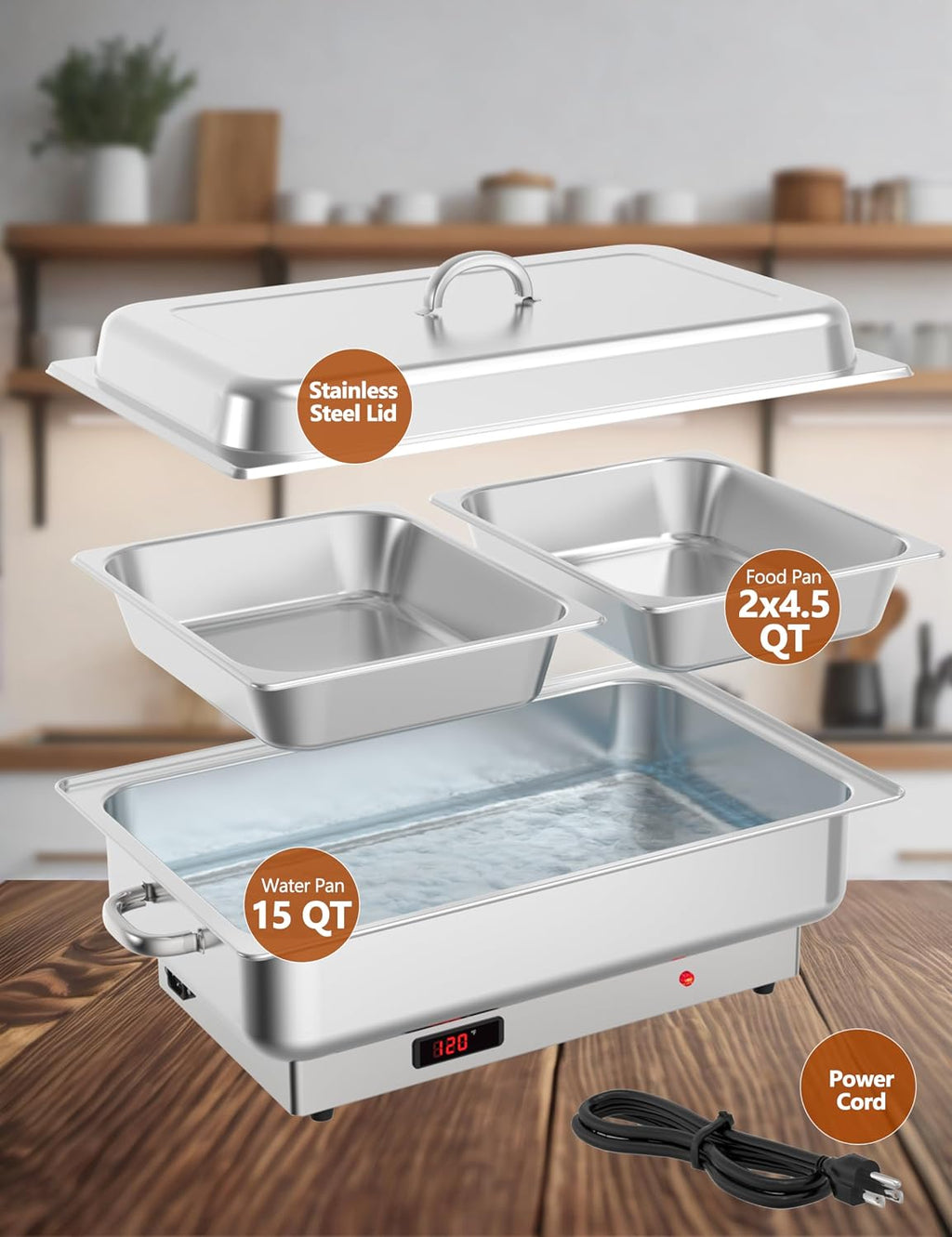 2 Pack Electric Chafing Dish Buffet Set 2 x 4.5 QT Buffet Servers and Warmers Digital Display Temperature Warming Tray Stainless Steel Food Warmer for Parties Weddings Caterings