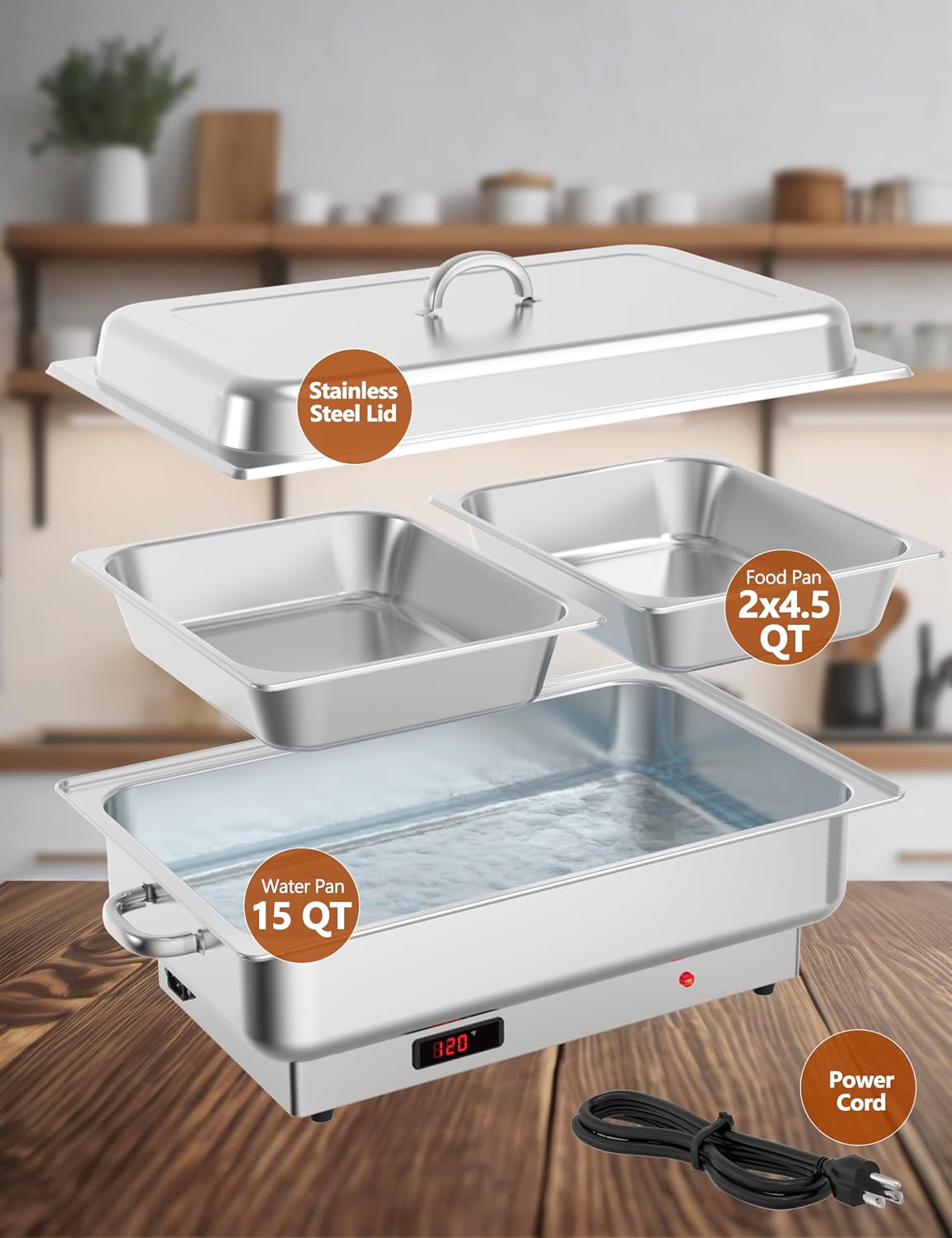 2 Pack Electric Chafing Dish Buffet Set 2 x 4.5 QT Buffet Servers and Warmers Digital Display Temperature Warming Tray Stainless Steel Food Warmer for Parties Weddings Caterings