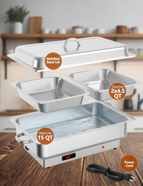 2 Pack Electric Chafing Dish Buffet Set 2 x 4.5 QT Buffet Servers and Warmers Digital Display Temperature Warming Tray Stainless Steel Food Warmer for Parties Weddings Caterings