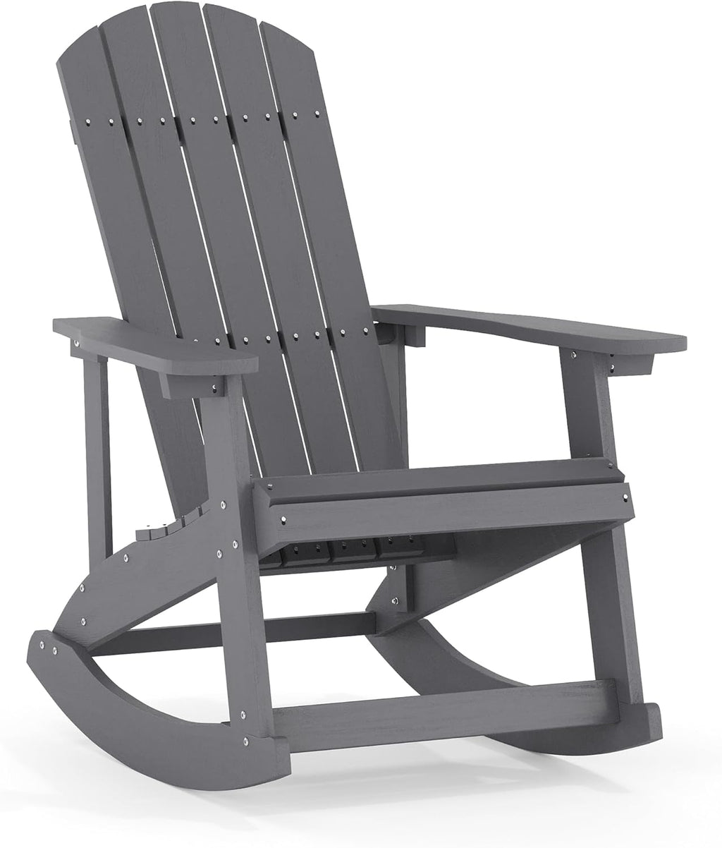 Flash Furniture Savannah Poly Resin Wood Adirondack Rocking Chair - All Weather Gray Polystyrene - Stainless Steel Hardware