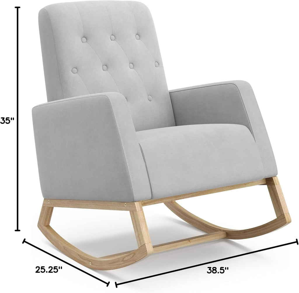 Storkcraft Northern Lights Nursery Rocker (Steel/Natural) - Upholstered, Button-Tufted Rocking Chair for Nursery, Gentle Rocking Motion, Solid Wood Base