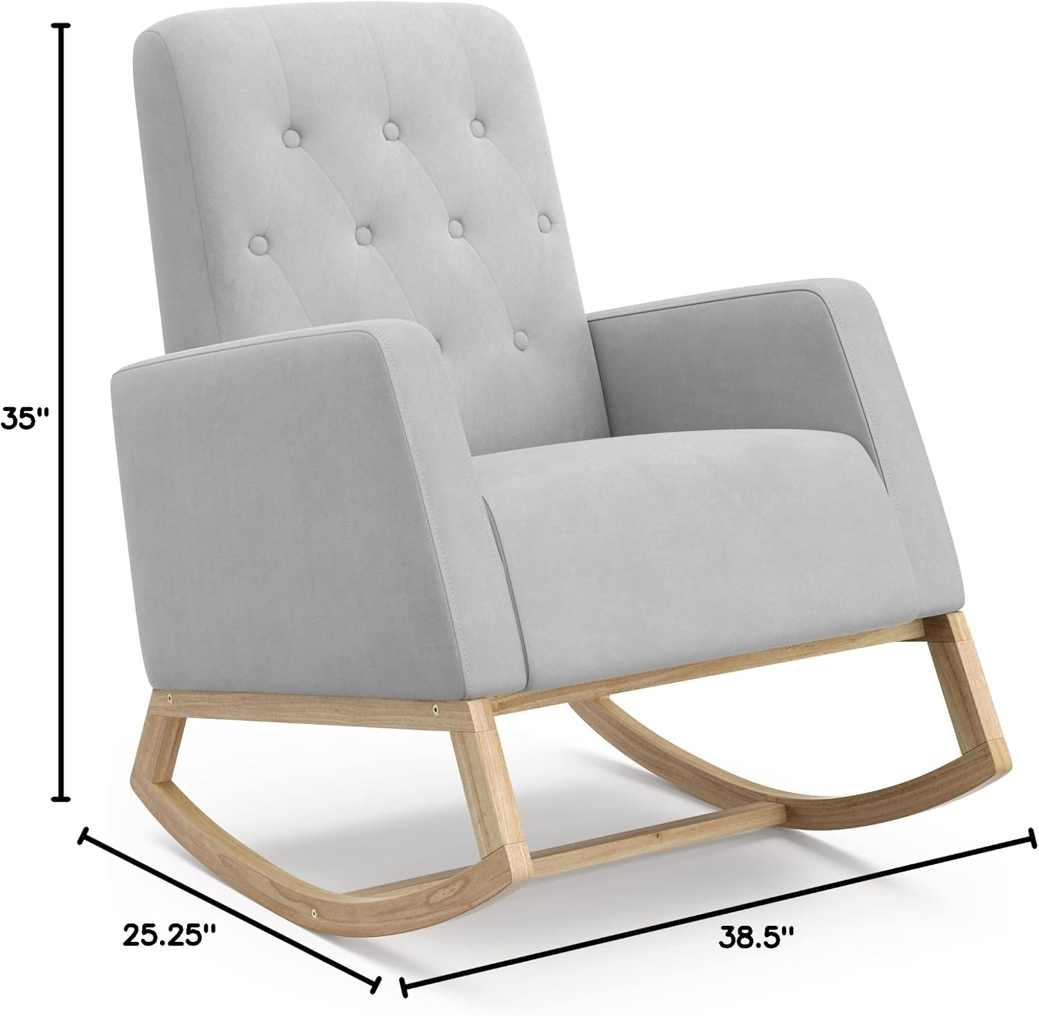 Storkcraft Northern Lights Nursery Rocker (Steel/Natural) - Upholstered, Button-Tufted Rocking Chair for Nursery, Gentle Rocking Motion, Solid Wood Base