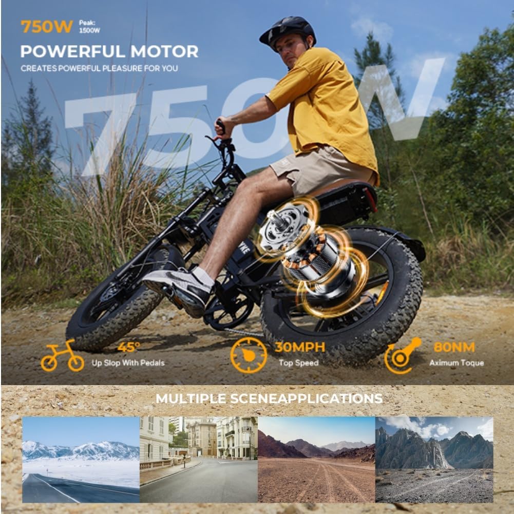 Tamobyke V20 Series Moped 750W/1500W Electric Bike for Adults,28mph/30mph/33mph Ebike&25-68Miles PAS Range,48V15.6ah/18.2ah/ (874Wh) Larger Battery, 20'' Fat Tire Electric Bike,UL 2849 Certified.