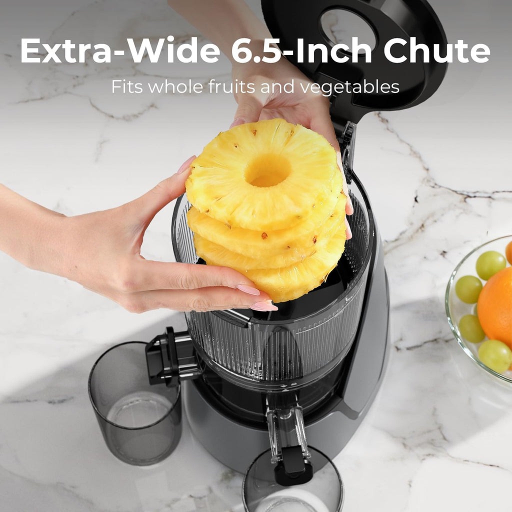 EanOruus Juicer Machines, 3-in-1 Cold Press Juicer with 6.5' Extra Large Chute, 100oz Large Capacity, AC Motor, Makes Juice, Nut Milk & Sorbet, Premium Gray