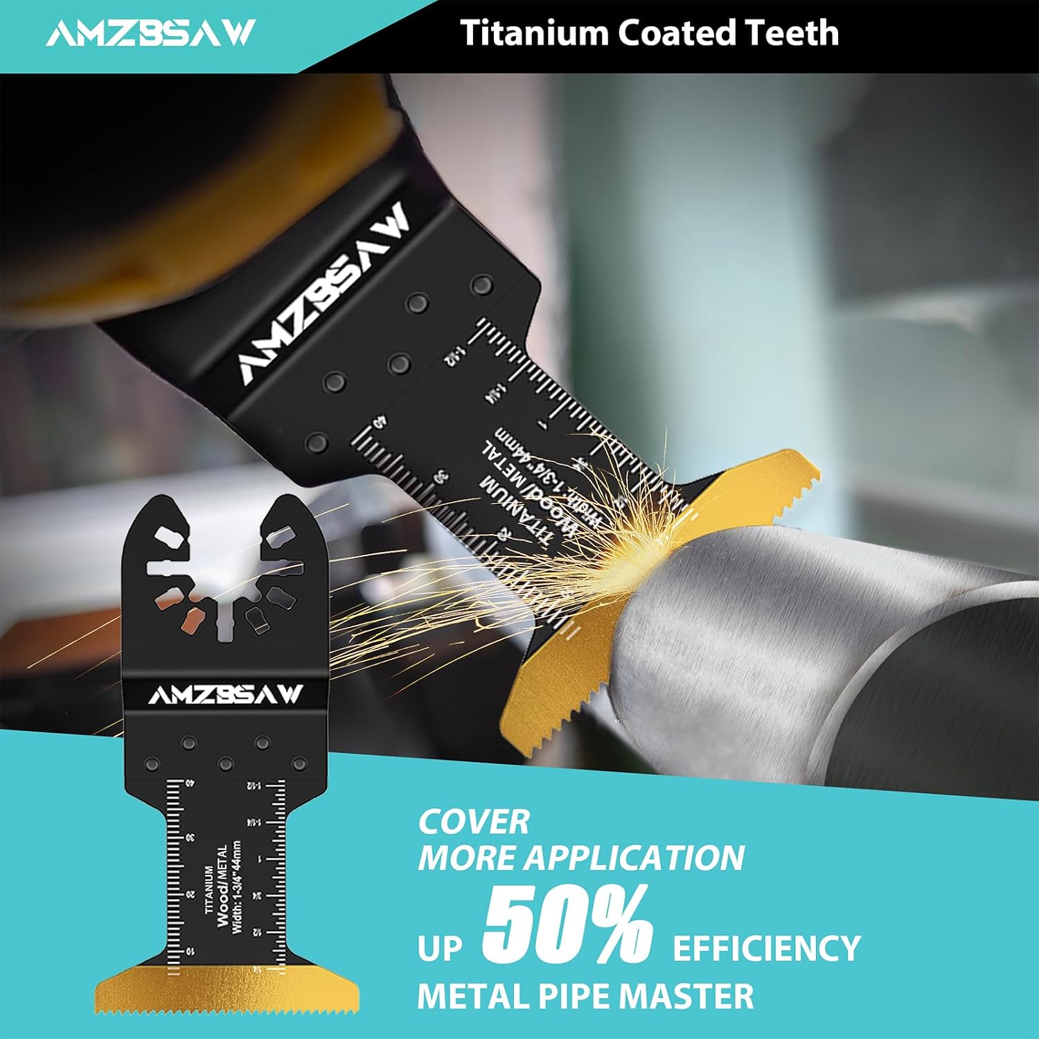 AMZBSAW 100PCS Titanium Oscillating Multitool Blades Metal Cutting, Multi Tool Blades Kits for Metal Nails Wood Plastic and Hard Material, Saw Blades Fit Milwaukee Ryobi Dewalt Bosch, 4 Types