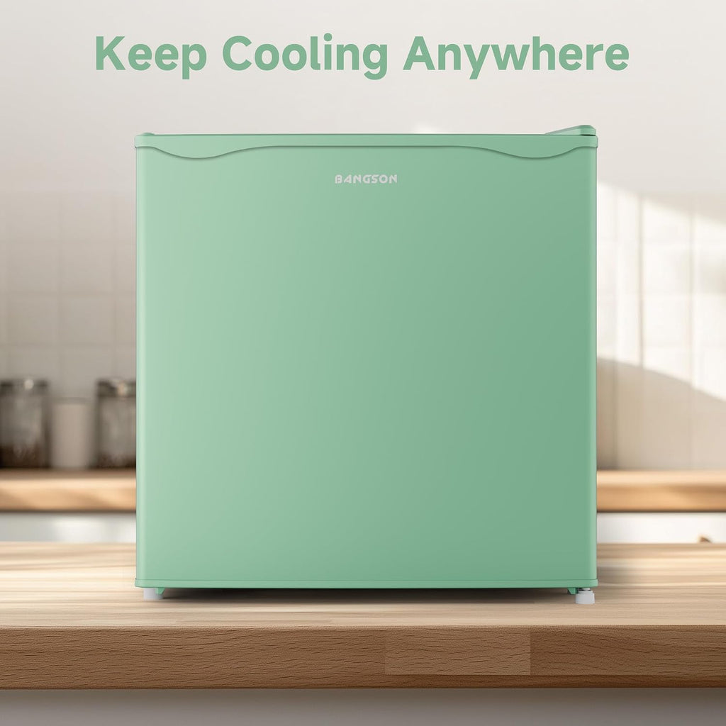 BANGSON 1.7 Cu.Ft Mini Fridge with Freezer for Dorm, Compact Refrigerator Office, Energy Saving Small Fridge Reversible Single Door, Low Noise for Bedroom Small Apartment, Green