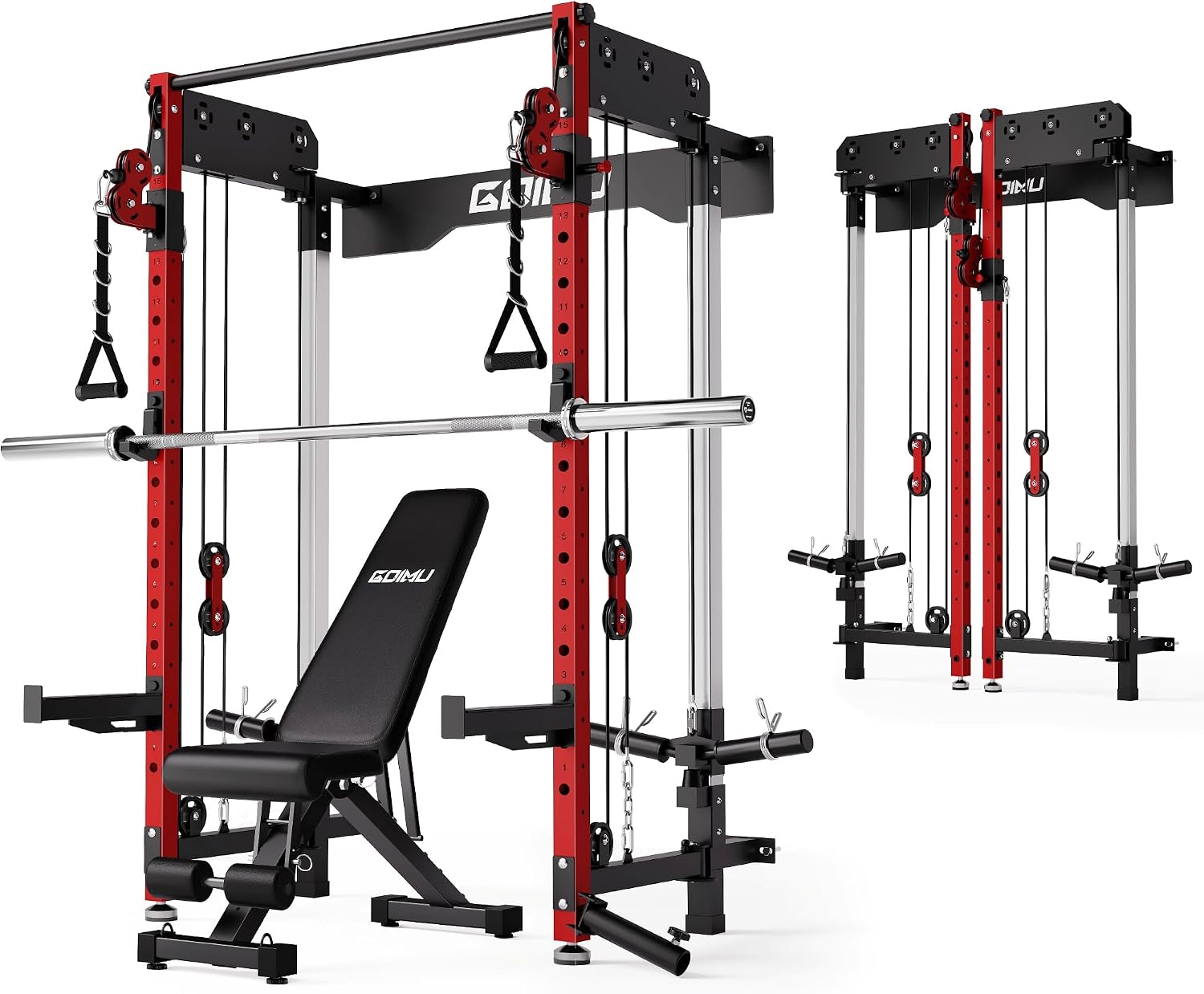 WM3-V4 Folding Squat Rack, Wall Mounted Power Rack with Dual Independent Pulley System, Functional Trainer with 5 Adjustable Function Modes for Space Saving