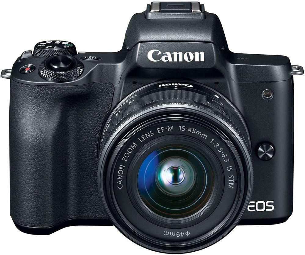 Canon EOS M50 Mirrorless Digital Camera with 15-45mm Lens (Black) (2680C011), 4K Monitor, Pro Headphones, Pro Mic, 2 x 64GB Memory Card, Case, Corel Photo Software, Pro Tripod + More