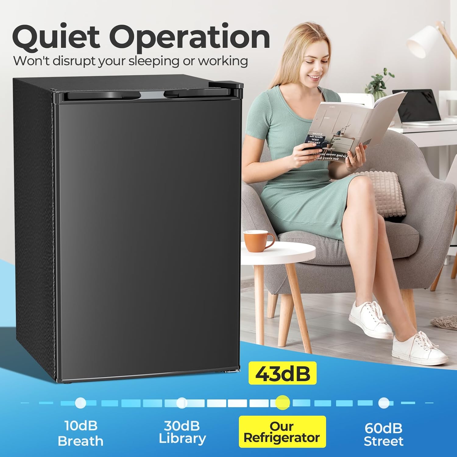 Electactic Compact Refrigerator 4.4 Cu.ft Mini Fridge, Single Door Refrigerator with Adjustable Temperature Settings, Low noise, for Bedroom, Office, Dorm Black