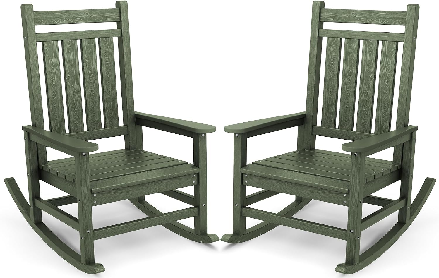 SERWALL Oversized Outdoor Rocking Chair Set of 2, HDPE Rocker for Adults, Patio Rocking Chairs for Porch, Avocado Green