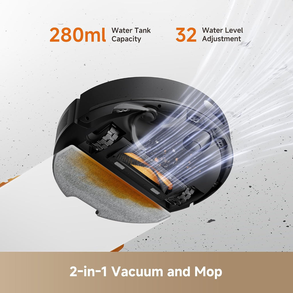 DREAME D20 Air Plus Robot Vaccum and Mop Combo with 20,000Pa Suction, Anti-Tangling Tech, Auto-Emptying Dock, Deep Carpet Cleaning and Smart Navigation Black