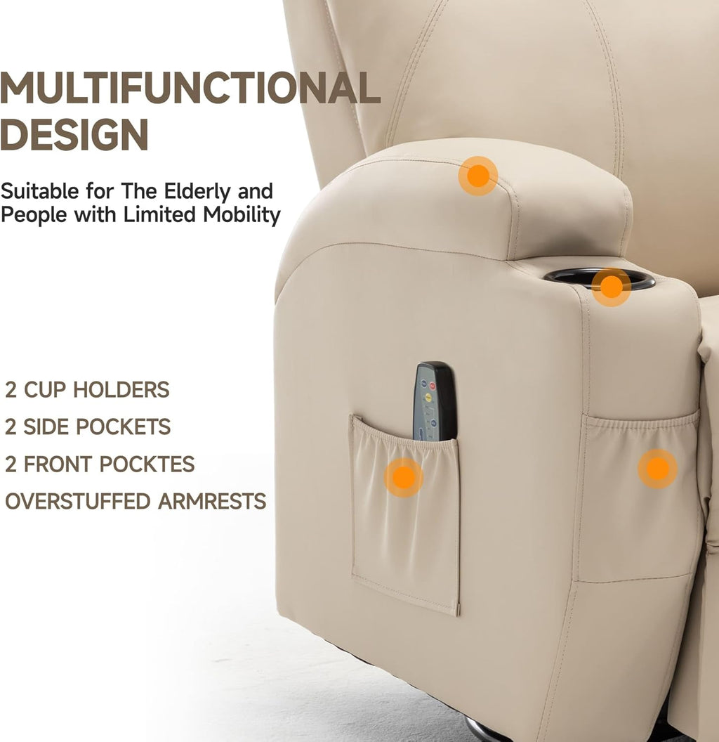 Korser Recliner Chair, Rocking Chair with Massage and Heat, 360° Swivel Recliner Chairs for Adults, Rocker Manual Recliner with Remote Control and Cup Holder for Living Room, Bedroom, Nursery