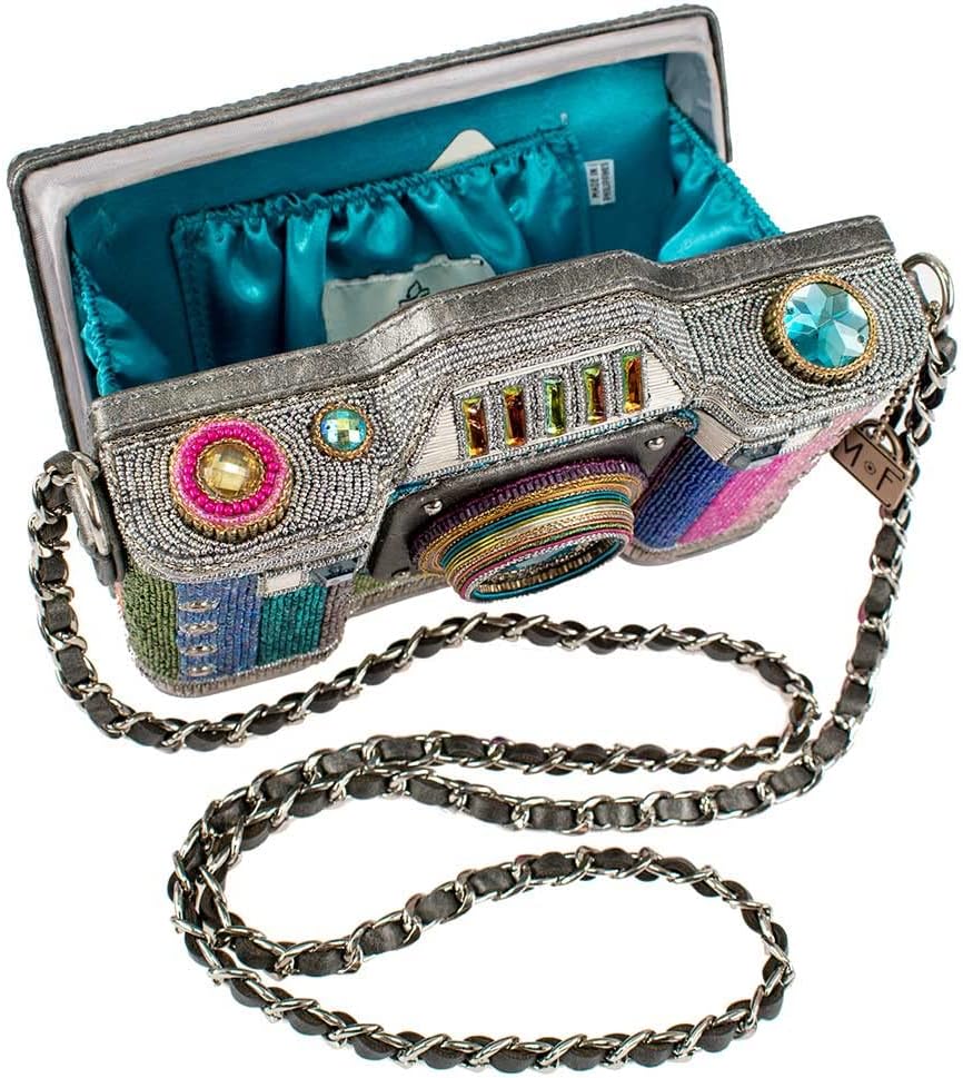 Mary Frances Life in Color Beaded Handbag – Camera-Themed Crossbody with Magnetic Closure for Travel, Weddings, Parties – Multicolor