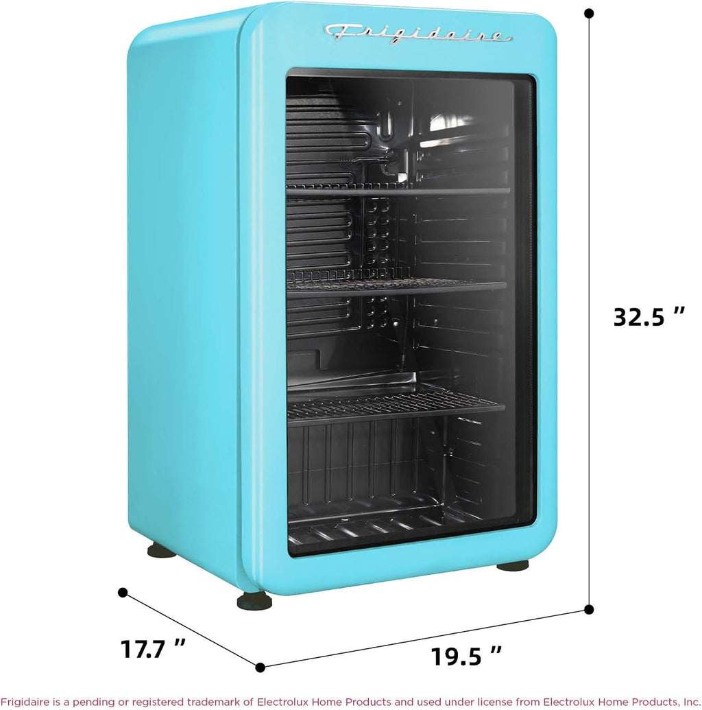 Frigidaire Retro Compact Refrigerator with Glass Door, 3.2 cu ft Countertop Fridge, Rounded Corners, Premium, for Office, Bedroom, Dorm Room, Cabin