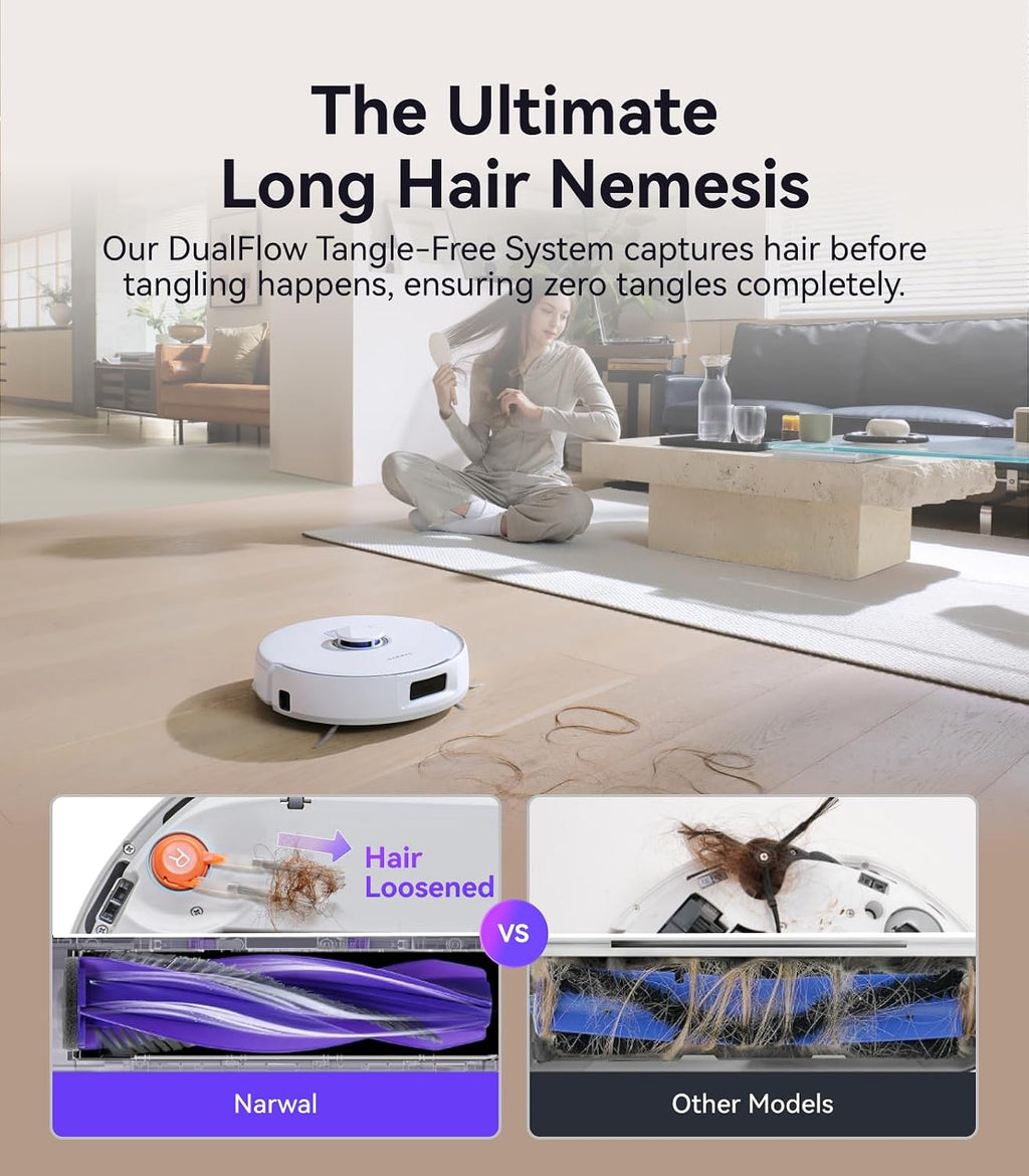 NARWAL Freo Pro Robot Vacuum and Mop Combo, Tangle Free Robot Mop, 8500Pa Powerful Suction, Self-Emptying, Auto Mop Washing, Auto Drying, Obstacle Avoidance, Ideal for Pet Hair and Hard Floor(Renewed)