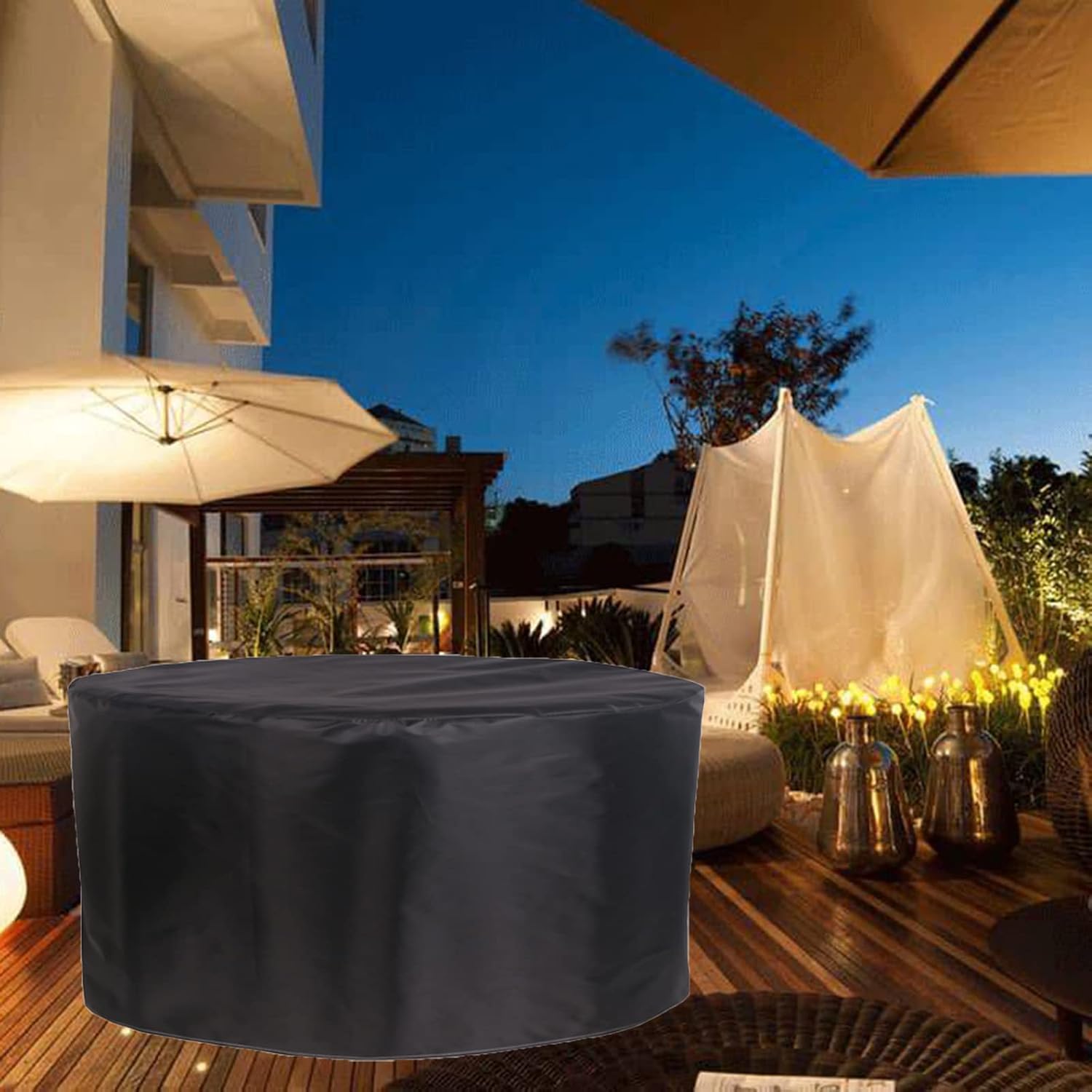 Waterproof Patio Furniture Set Cover 118' D x 47' H, Heavy Duty Gas BBQ Grill Cover, Outdoor Garden Table Set Cover, 420D Round All Weather Protection Covers (300x120cm)