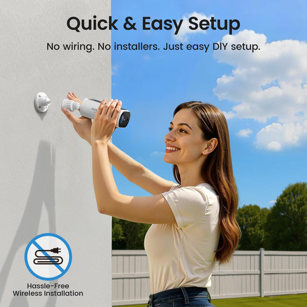 aosu Solar Security Cameras Wireless Outdoor, 2Mins DIY Installation, No Subscription Required Cameras for Home Security System, Local Storage, 2K Color Night Vision, 2.4&5GHz WiFi, 4 Cam-kit