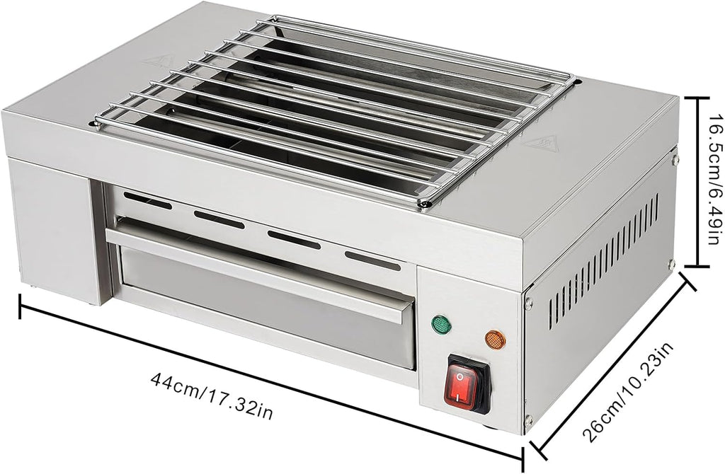 Electric Indoor Outdoor Grill 1500W Countertop BBQ Grill Removable Smokeless Grill Barbecue Oven Grill, Stainless Steel Drip Tray, Temperature Adjustment for Party Cooking Home Commercial