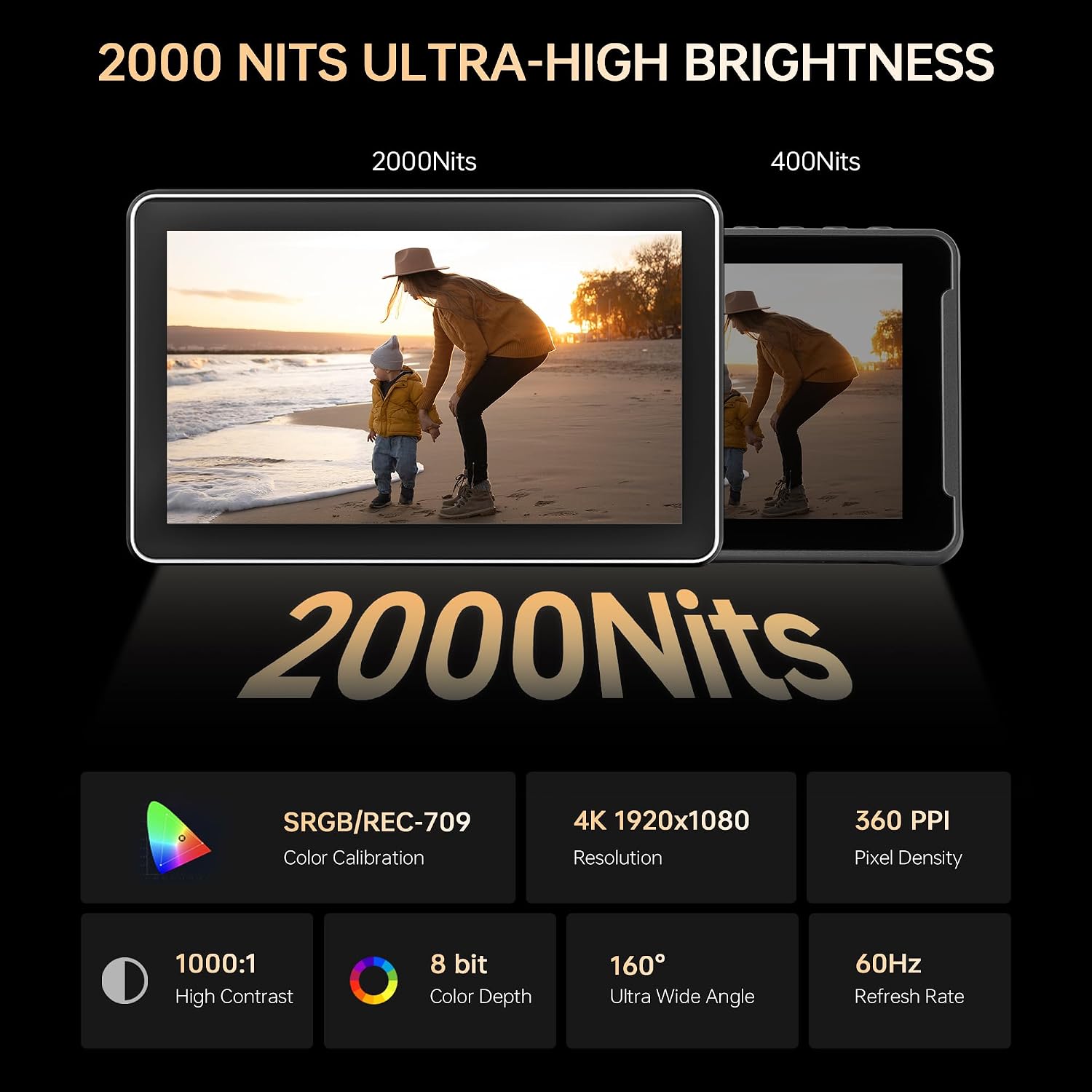 VILTROX DC-X2 6' Camera Field Monitor Kit with Rig Cage 2000 nits HD1920x1080 IPS Touch Screen DSLR Camera Monitor with 3D LUTs, 4K HDMI Loop in/Out with Peak Focus Video Assist Waveform,Sunshade Hood