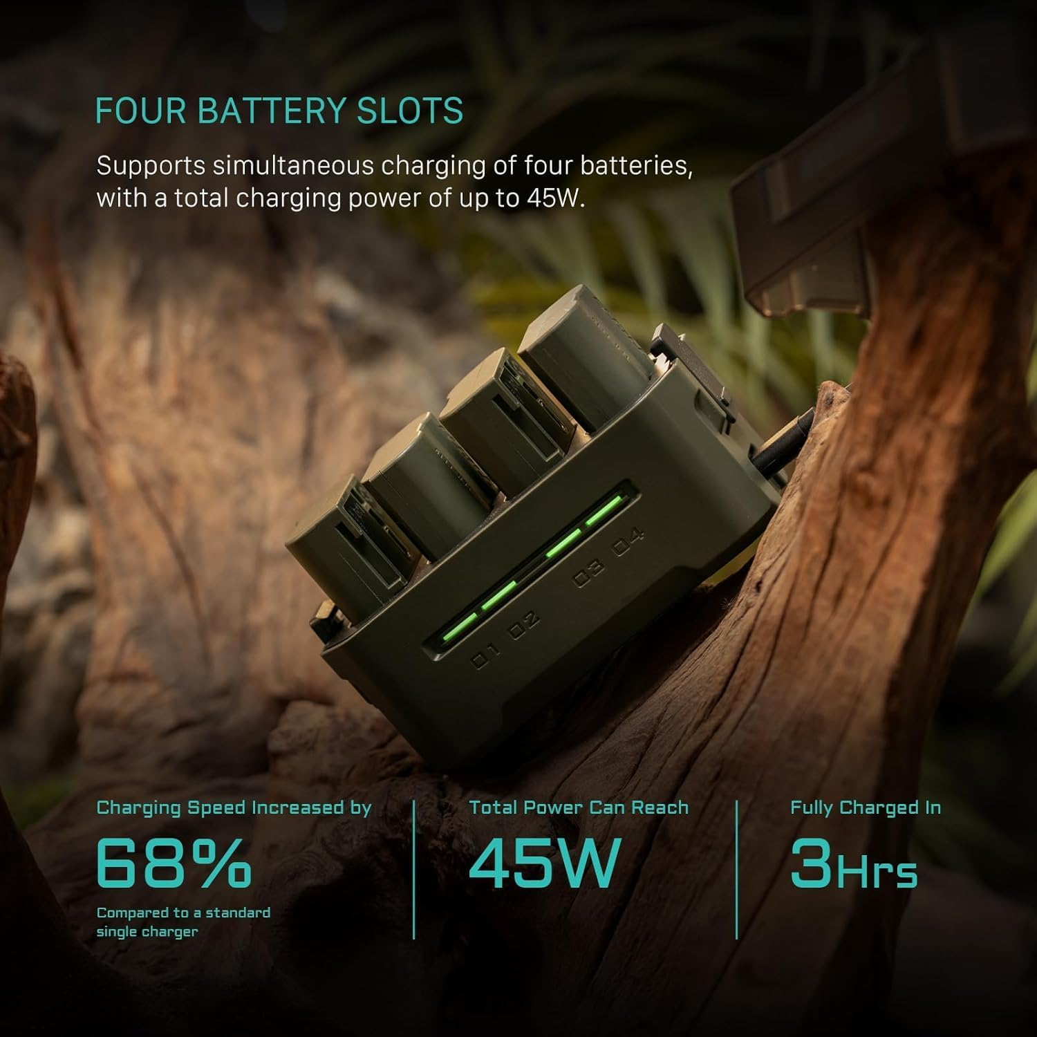 Tilta EN-EL15C Charging Station Battery Kit with Four Rechargeable Batteries | Four-Slot USB-C Fast Charger | 45W PD | Status Indicators | Portable Design | Green