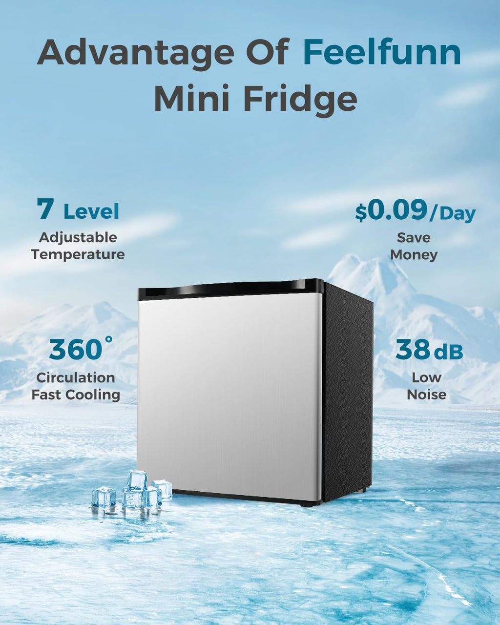 Feelfunn Mini Fridge with Freezer - 1.7 Cu.Ft Single Door Mini Refrigerator with Adjustable Thermostat, Low Noise, Energy Saving, Small Fridge for Bedroom, Apartment, Dorm, Classroom, Office - Silver