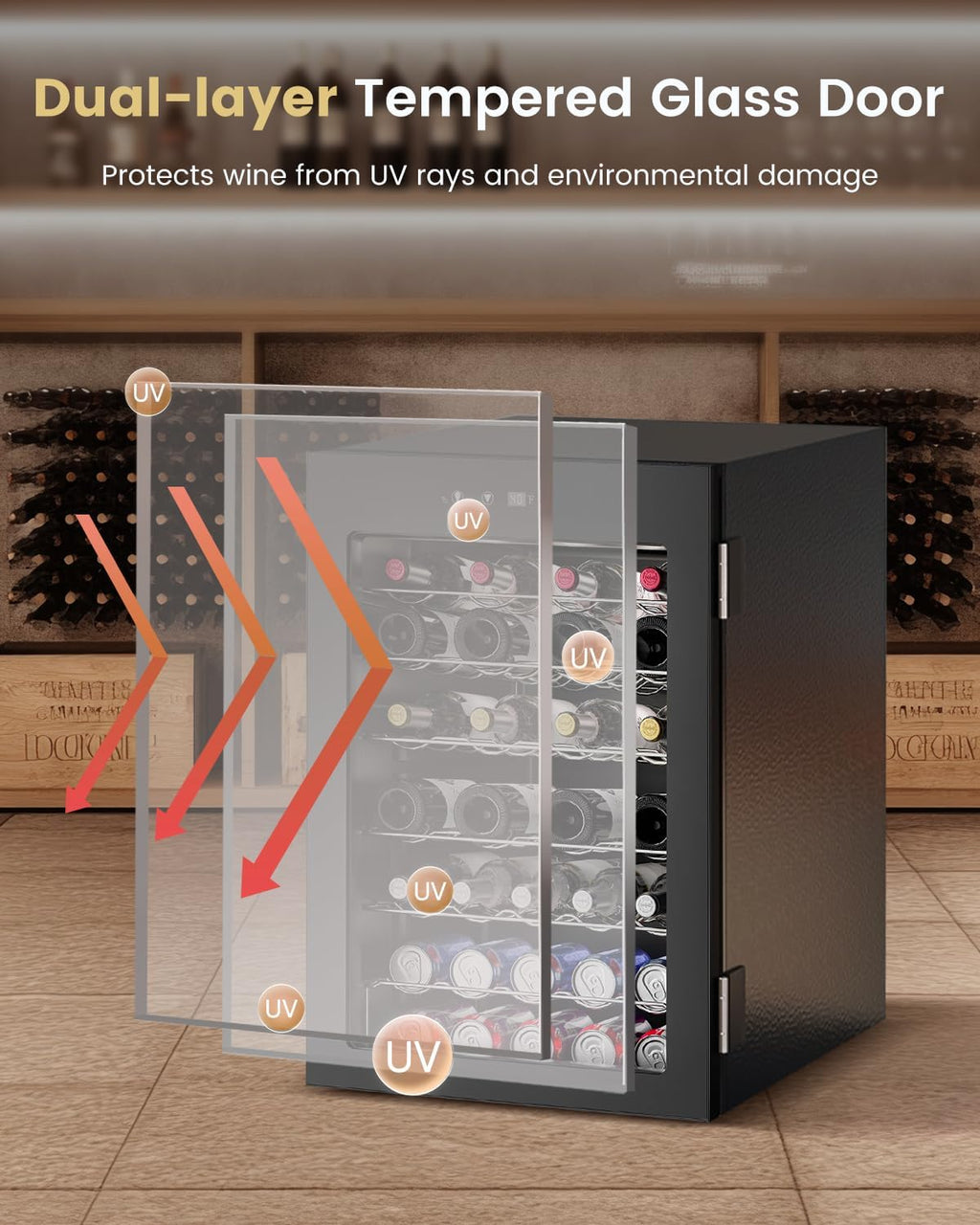 Feelfunn Wine Cooler Refrigerator - 45 Bottle Mini Wine Fridge with Glass Door for Beer Soda Water Drink, Small Wine Cellar Beverage Refrigerator for Bedroom Office Home Bar Dorm, 4.5 Cu.Ft (Black)