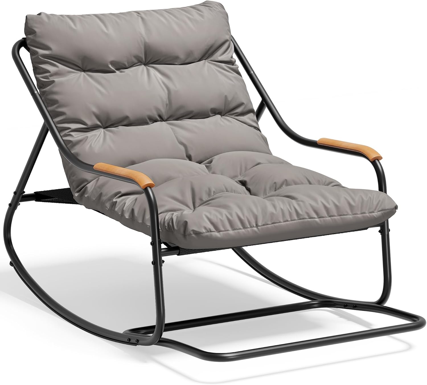 YITAHOME Patio Oversized Rocking Chair Set of 2, Versatile Indoor/Outdoor Textilene Lounge with Soft Thick Cushion, Teak Armrests and Footrest, Idea for Living Room, Porch, or Backyard