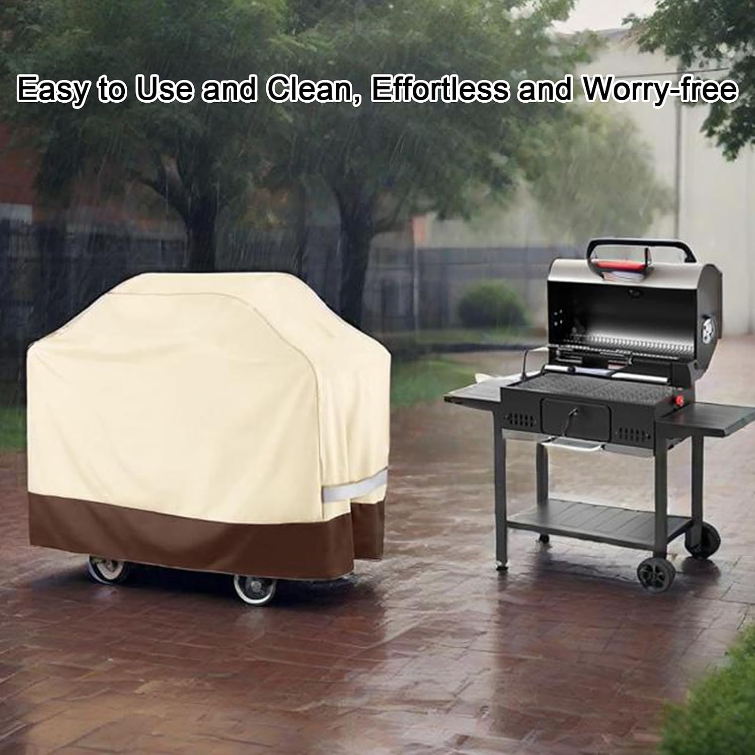 Heavy Duty Grill Cover 900D Oxford Cloth with PVC Liner, Outdoor Covers Waterproof Windproof Snowproof Sunproof, with Cinch Straps and Drawstring, with Grill Brush(Size:67 * 24 * 46in)